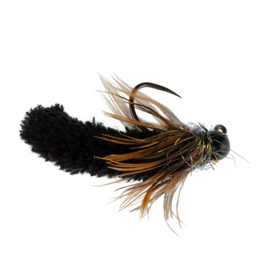 3 Pack Tungsten Bead Black Mop Fly Tactical Jig Czech Euro Nymph Barbless Fly - 3 Flies Size 14