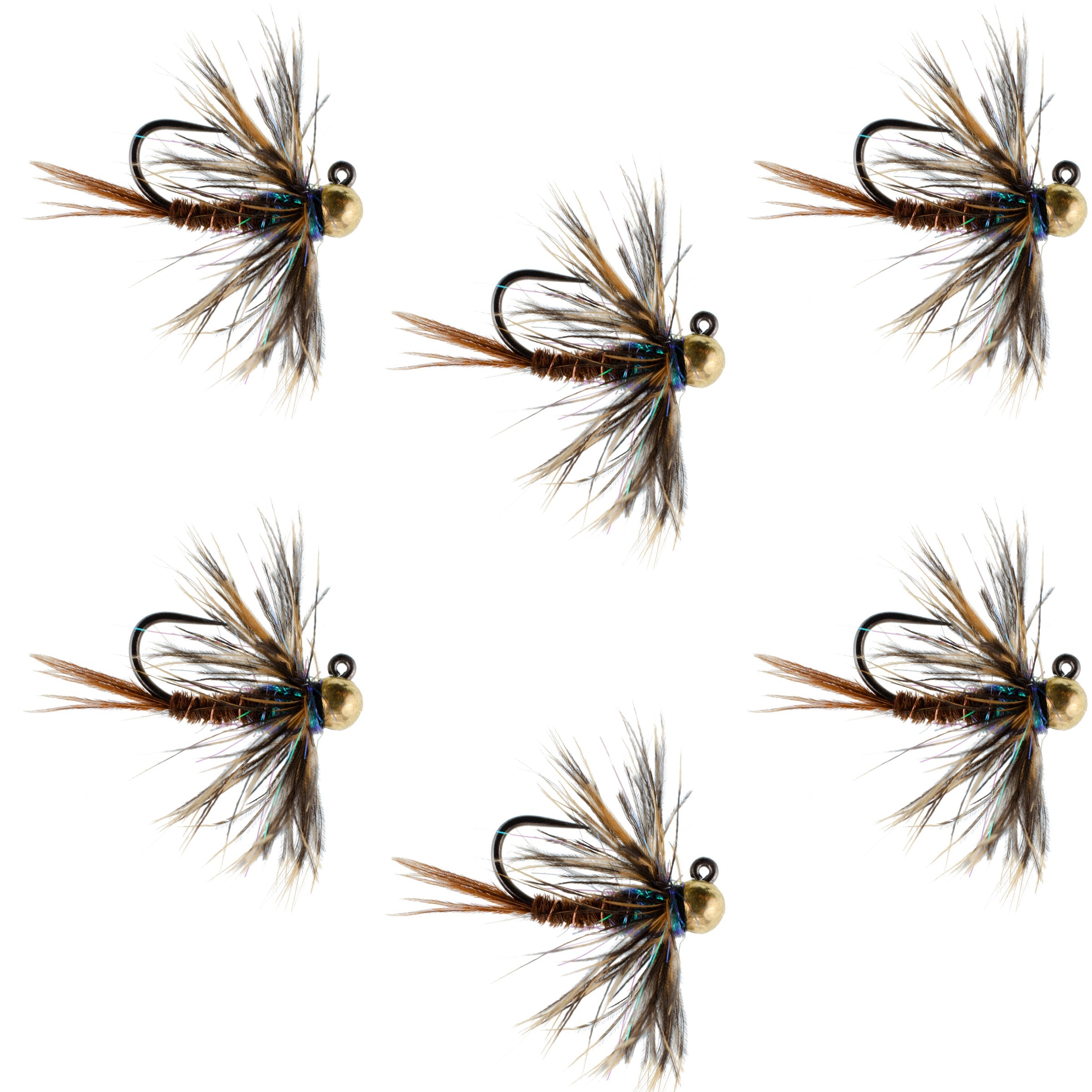 Tungsten Bead Soft Hackle Pheasant Tail Tactical Jig Czech Nymph Euro Nymphing Fly - 6 Flies Size 14