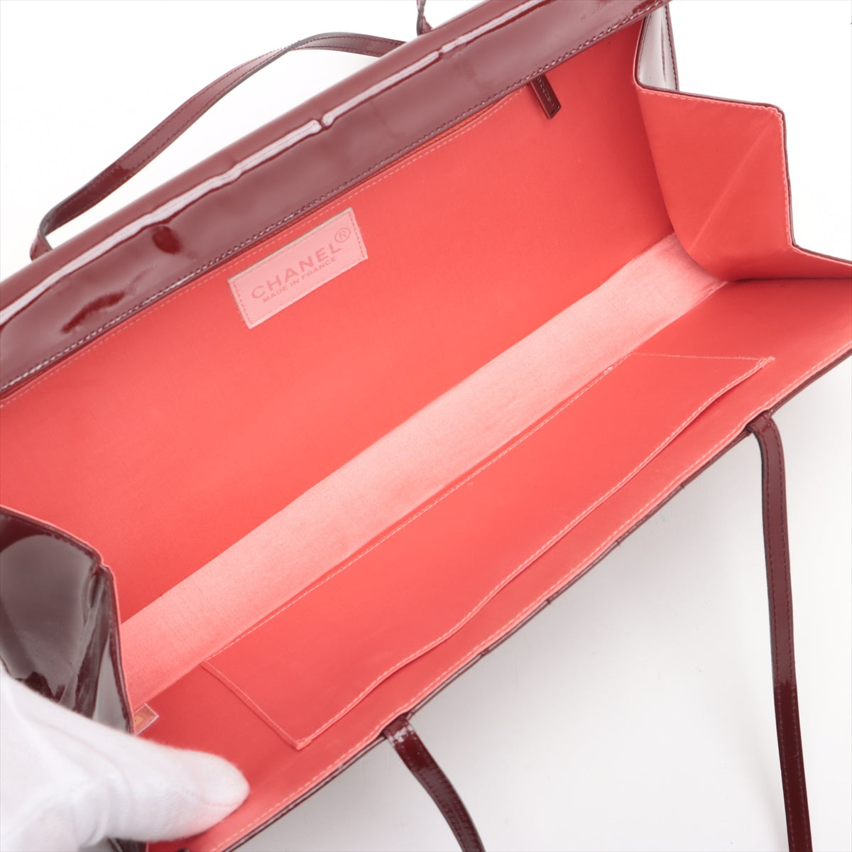 Chanel Chocolate Bar Patent Square Quilt Shoulder Bag Bordeaux Silver Metal Fittings 5 Series #2517