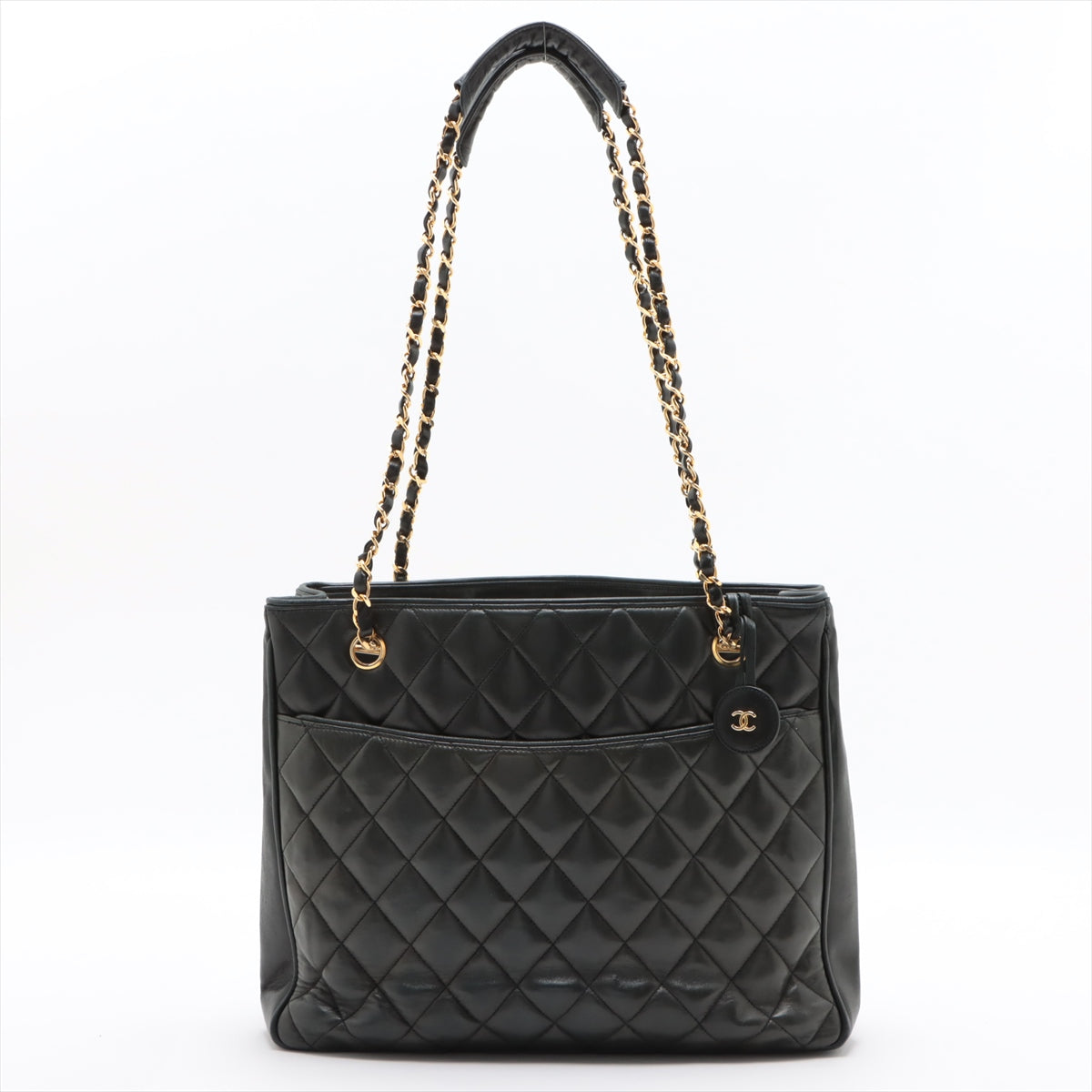 Chanel Matelasse Lambskin Shopping Tote Shoulder Bag Black Gold Metal Fittings 1 Series  #2525