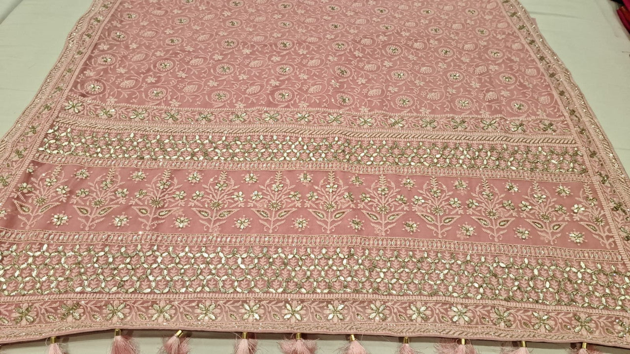 Exclusive Chikankari Georgette Fabric With Gota Patti Hand Work Saree