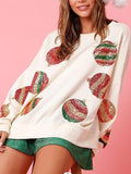 Women’s Christmas Sequin Embroidered Oversized Long Sleeve Sweatshirt | NCS