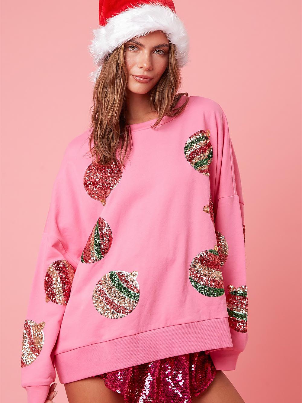 Women’s Christmas Sequin Embroidered Oversized Long Sleeve Sweatshirt | NCS