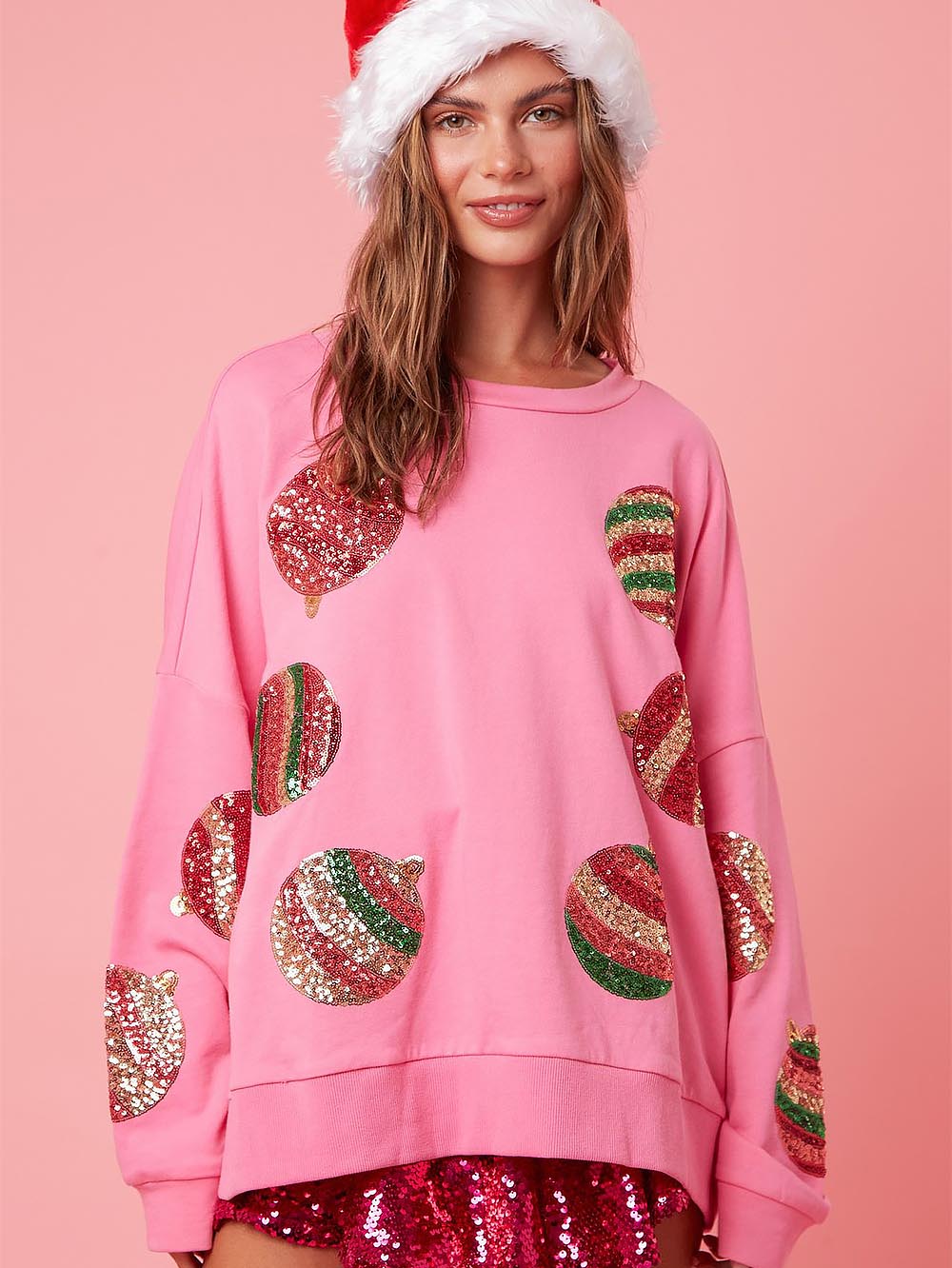 Women’s Christmas Sequin Embroidered Oversized Long Sleeve Sweatshirt | NCS