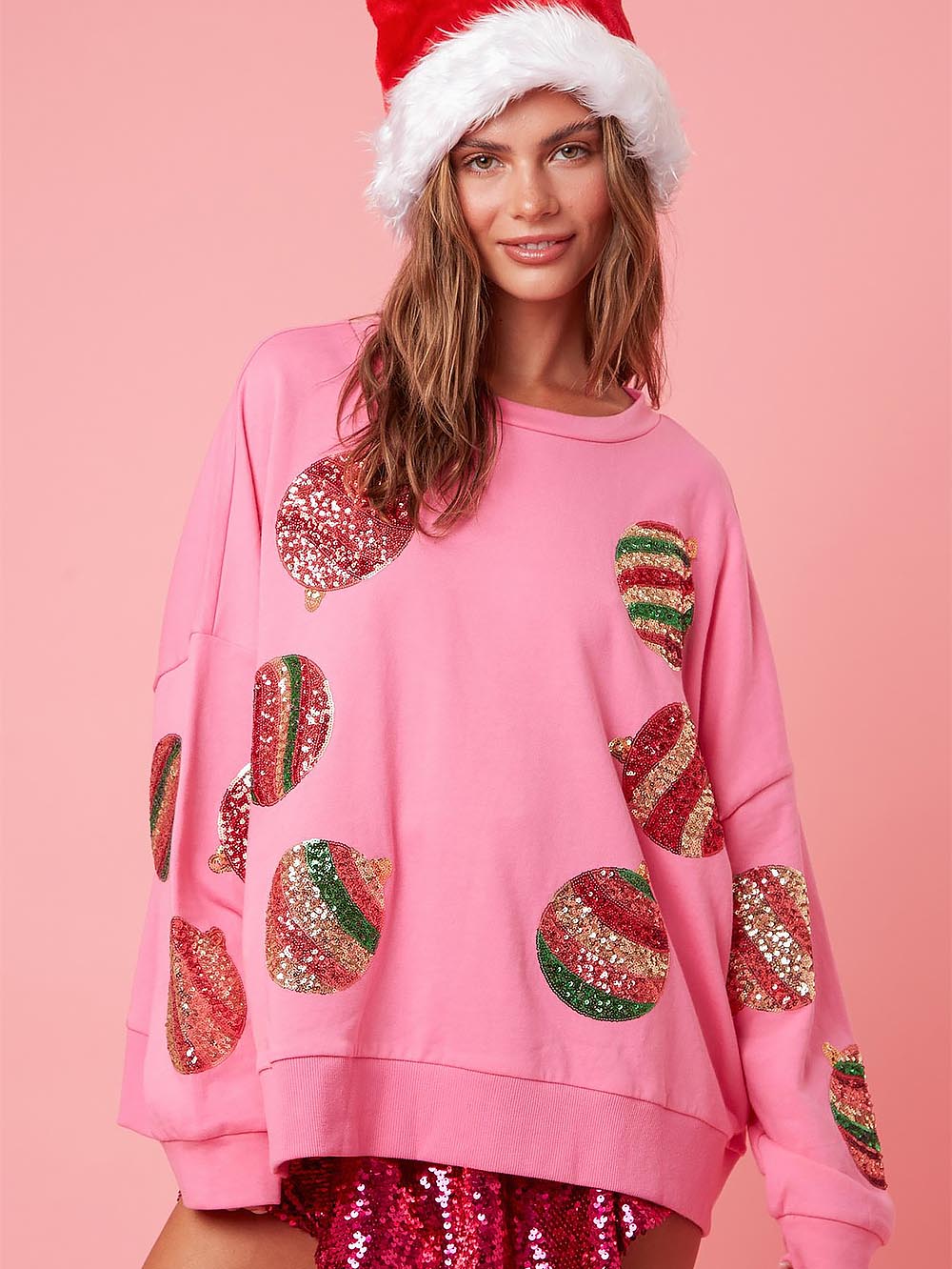 Women’s Christmas Sequin Embroidered Oversized Long Sleeve Sweatshirt | NCS