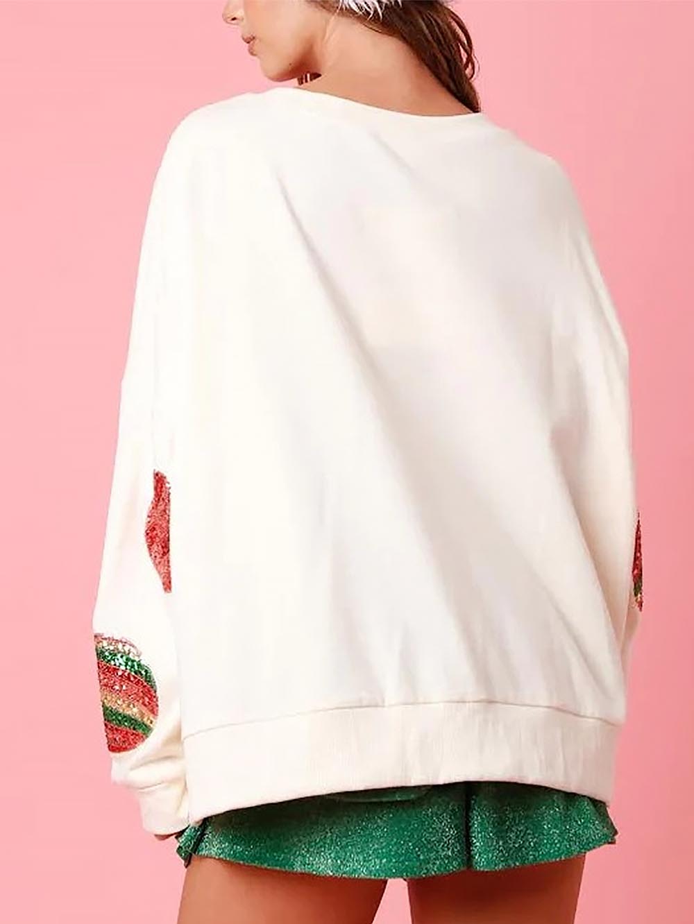 Women’s Christmas Sequin Embroidered Oversized Long Sleeve Sweatshirt | NCS