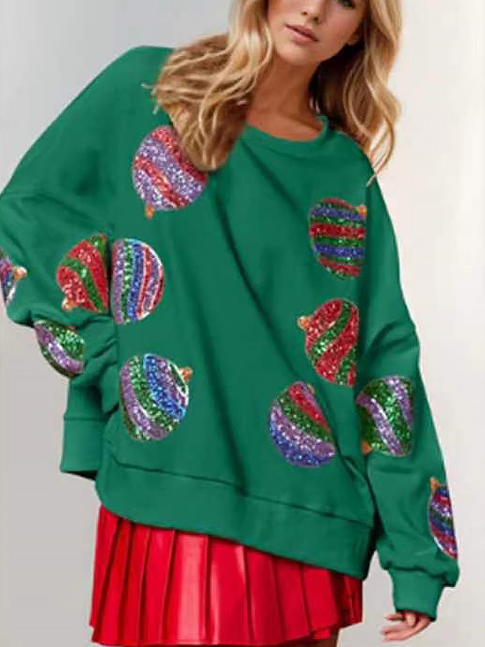 Women’s Christmas Sequin Embroidered Oversized Long Sleeve Sweatshirt | NCS