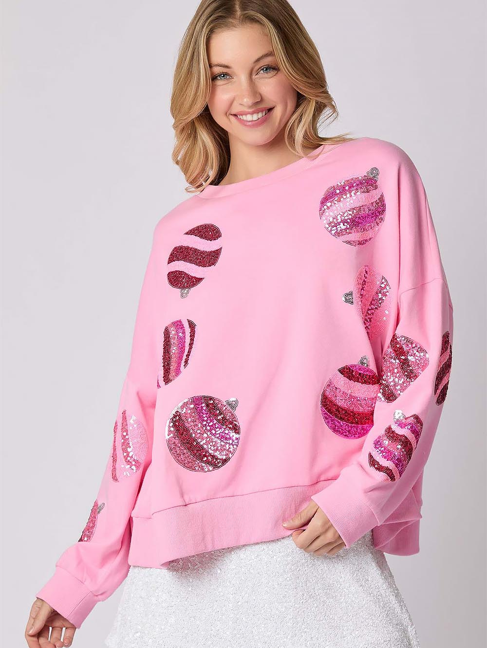 Women’s Christmas Sequin Embroidered Oversized Long Sleeve Sweatshirt | NCS