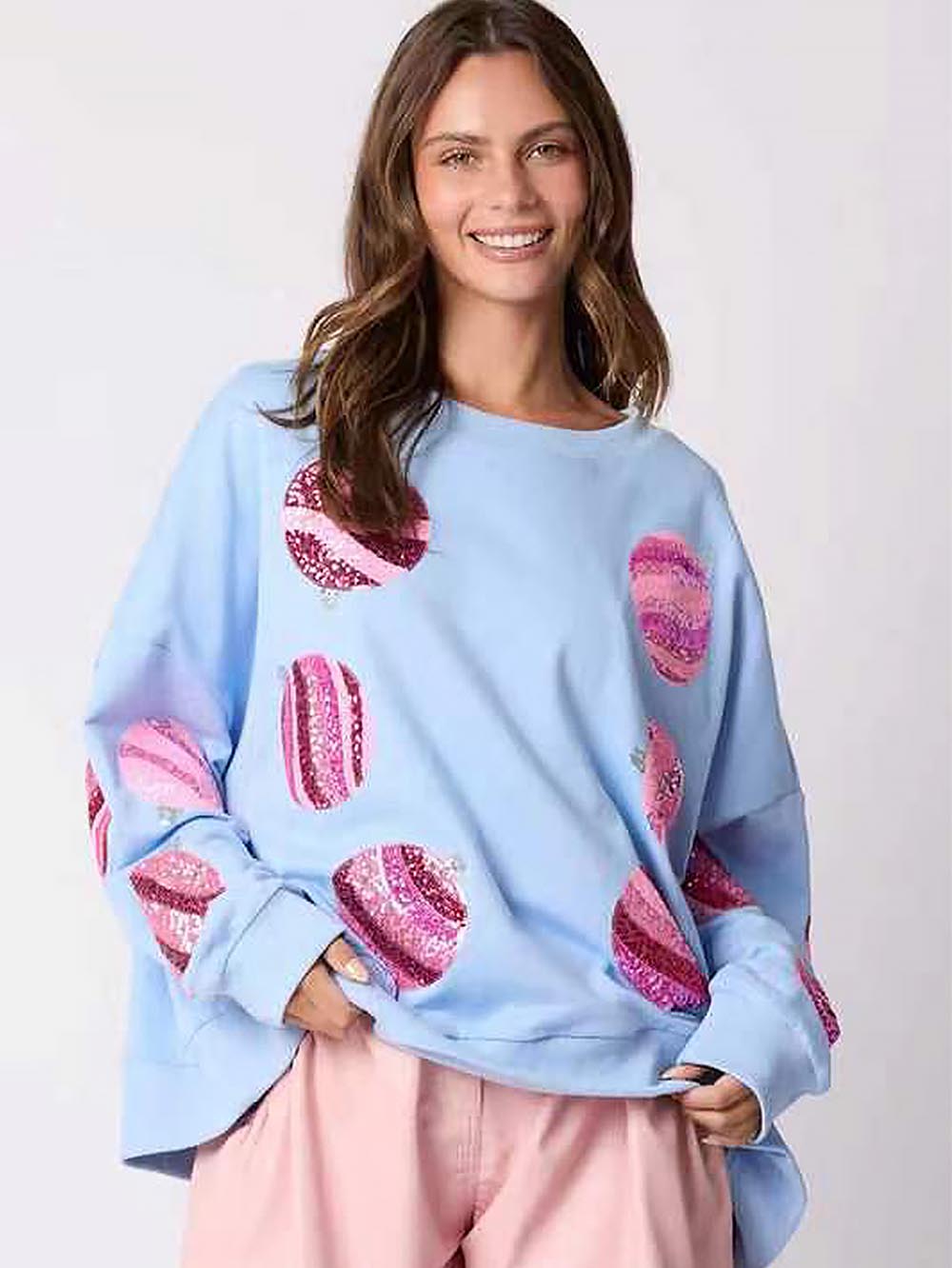 Women’s Christmas Sequin Embroidered Oversized Long Sleeve Sweatshirt | NCS