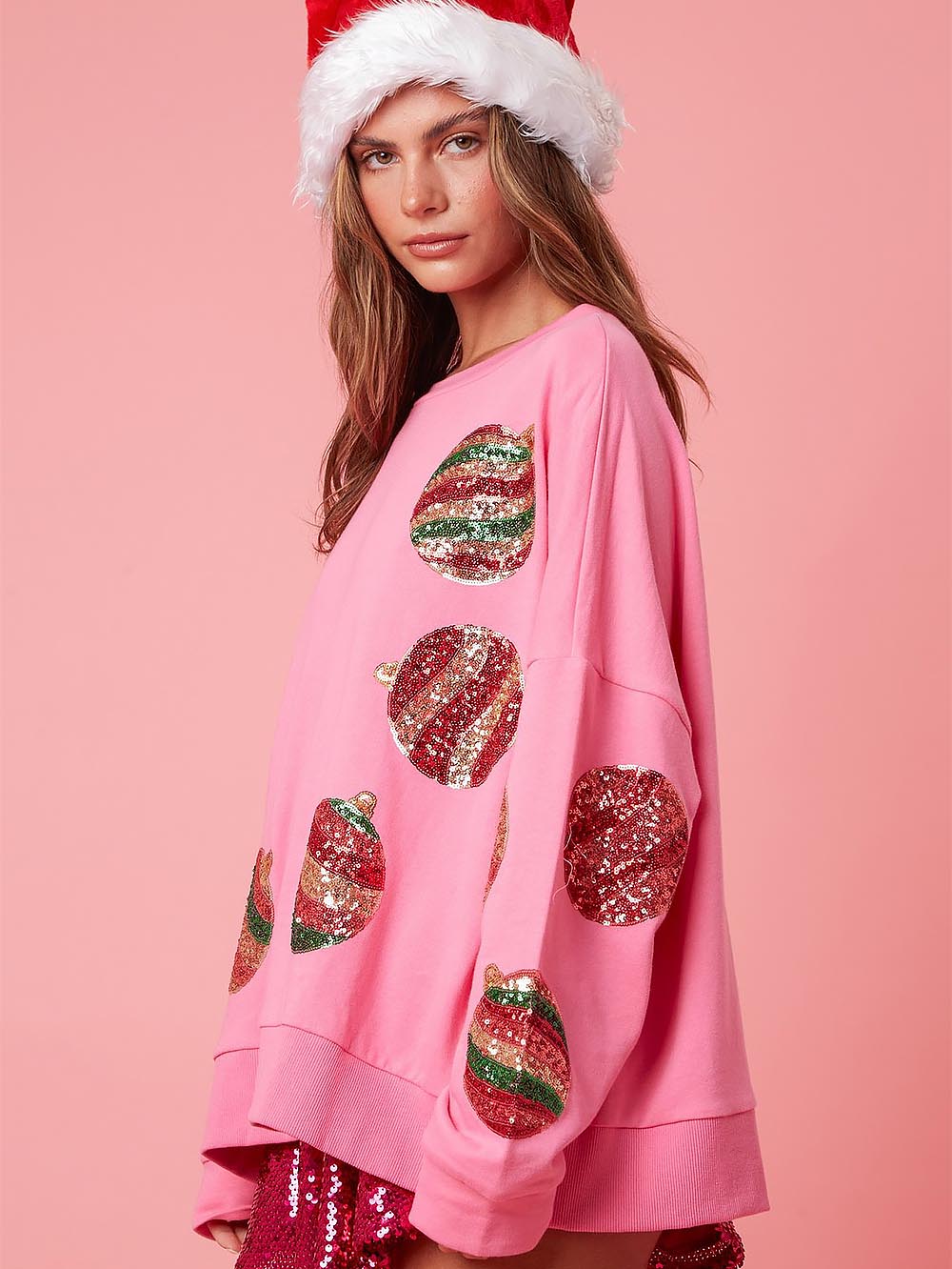 Women’s Christmas Sequin Embroidered Oversized Long Sleeve Sweatshirt | NCS