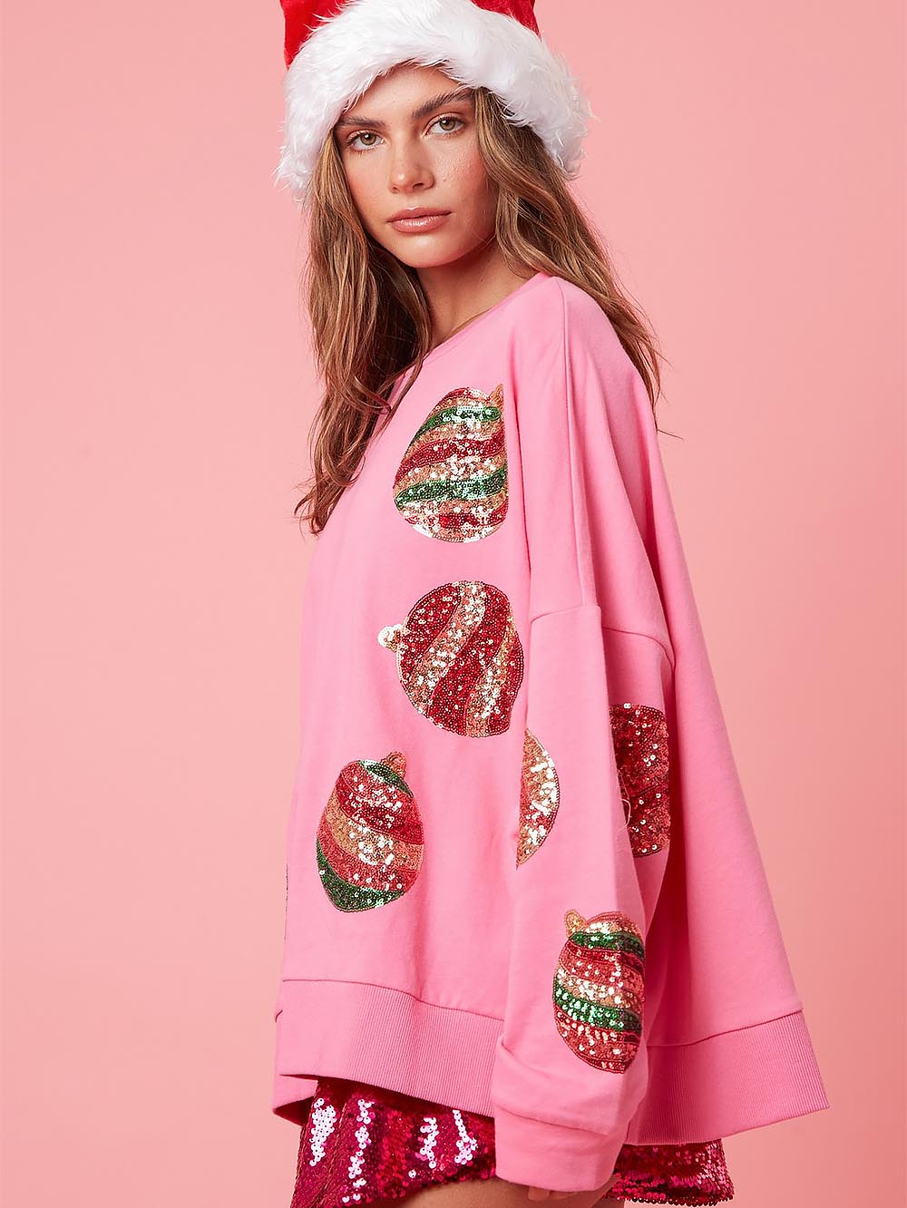 Women’s Christmas Sequin Embroidered Oversized Long Sleeve Sweatshirt | NCS