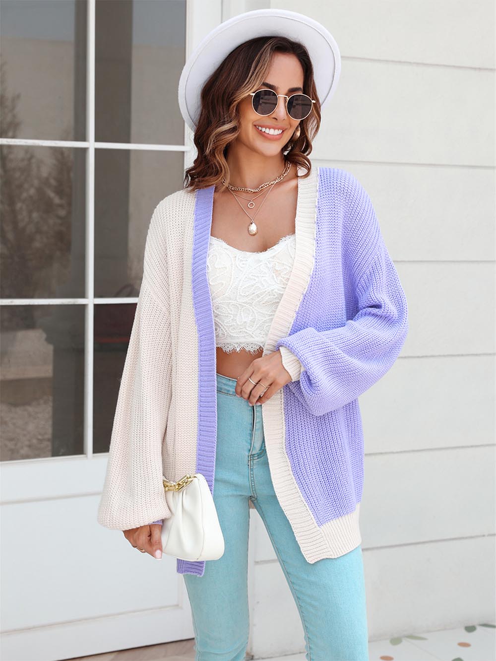 Women's Plus Size Colorblock Mid-Length Knitted Cardigan | NCS