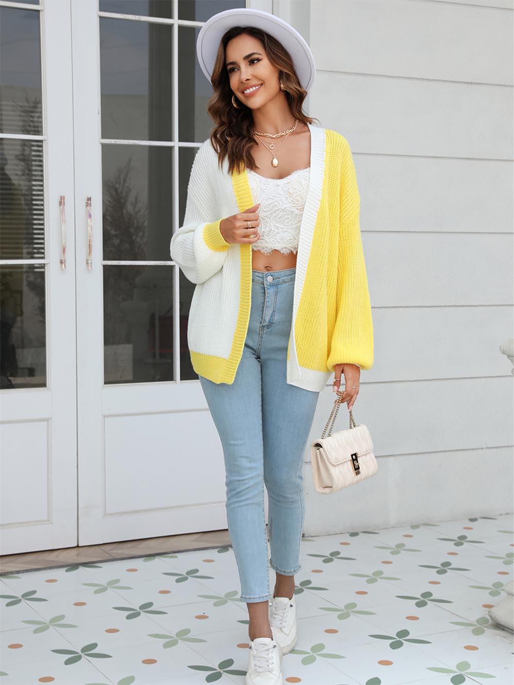 Women's Plus Size Colorblock Mid-Length Knitted Cardigan | NCS