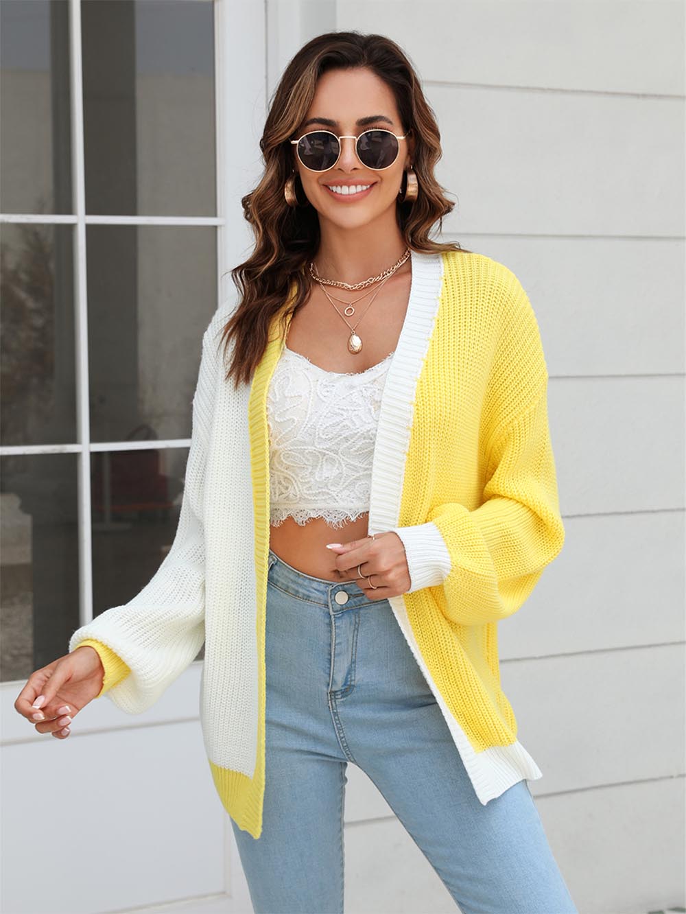 Women's Plus Size Colorblock Mid-Length Knitted Cardigan | NCS