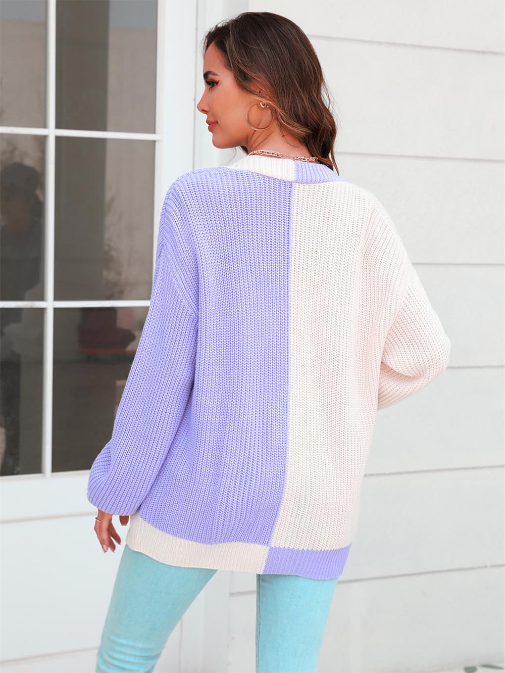 Women's Plus Size Colorblock Mid-Length Knitted Cardigan | NCS