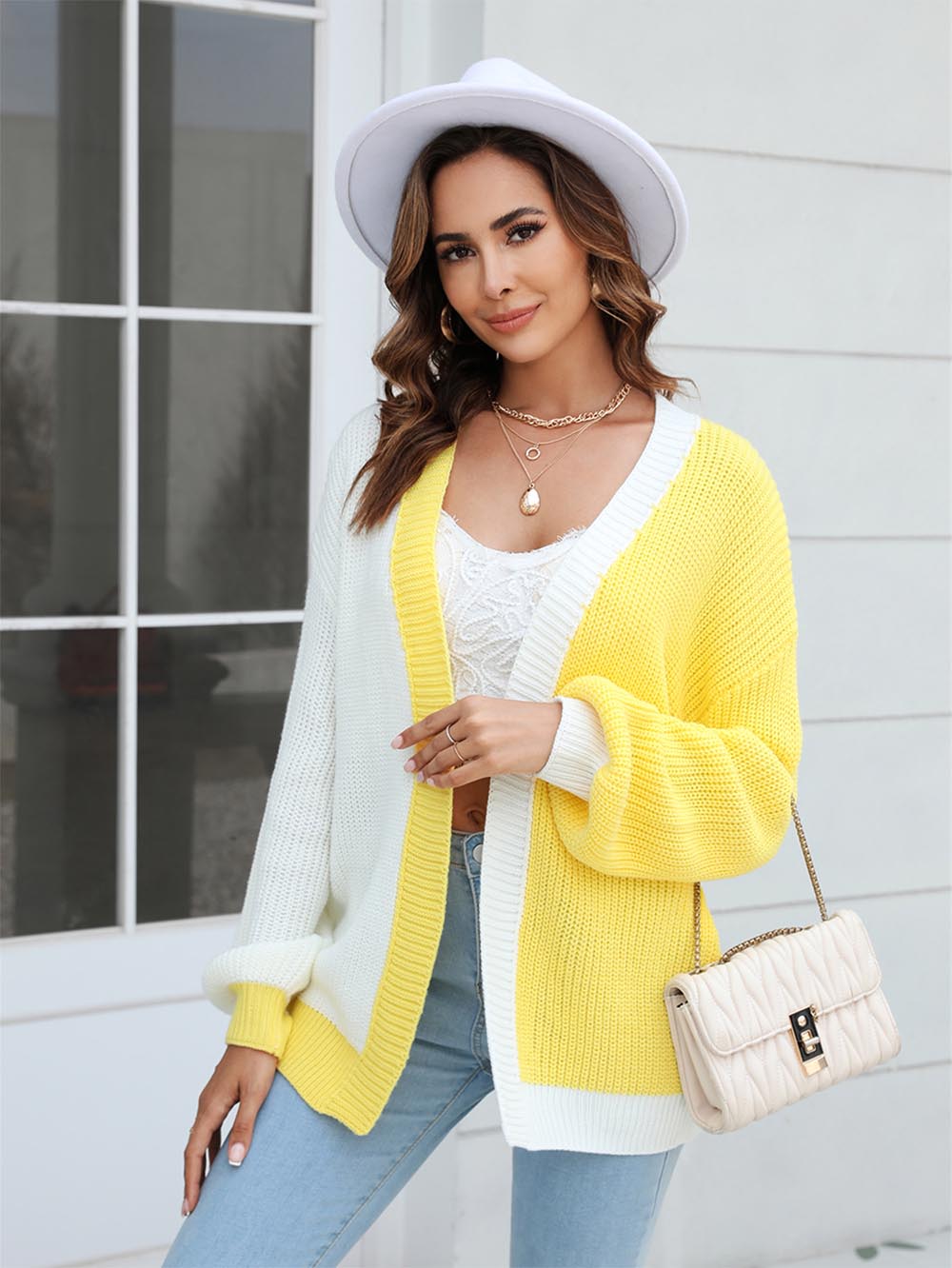 Women's Plus Size Colorblock Mid-Length Knitted Cardigan | NCS