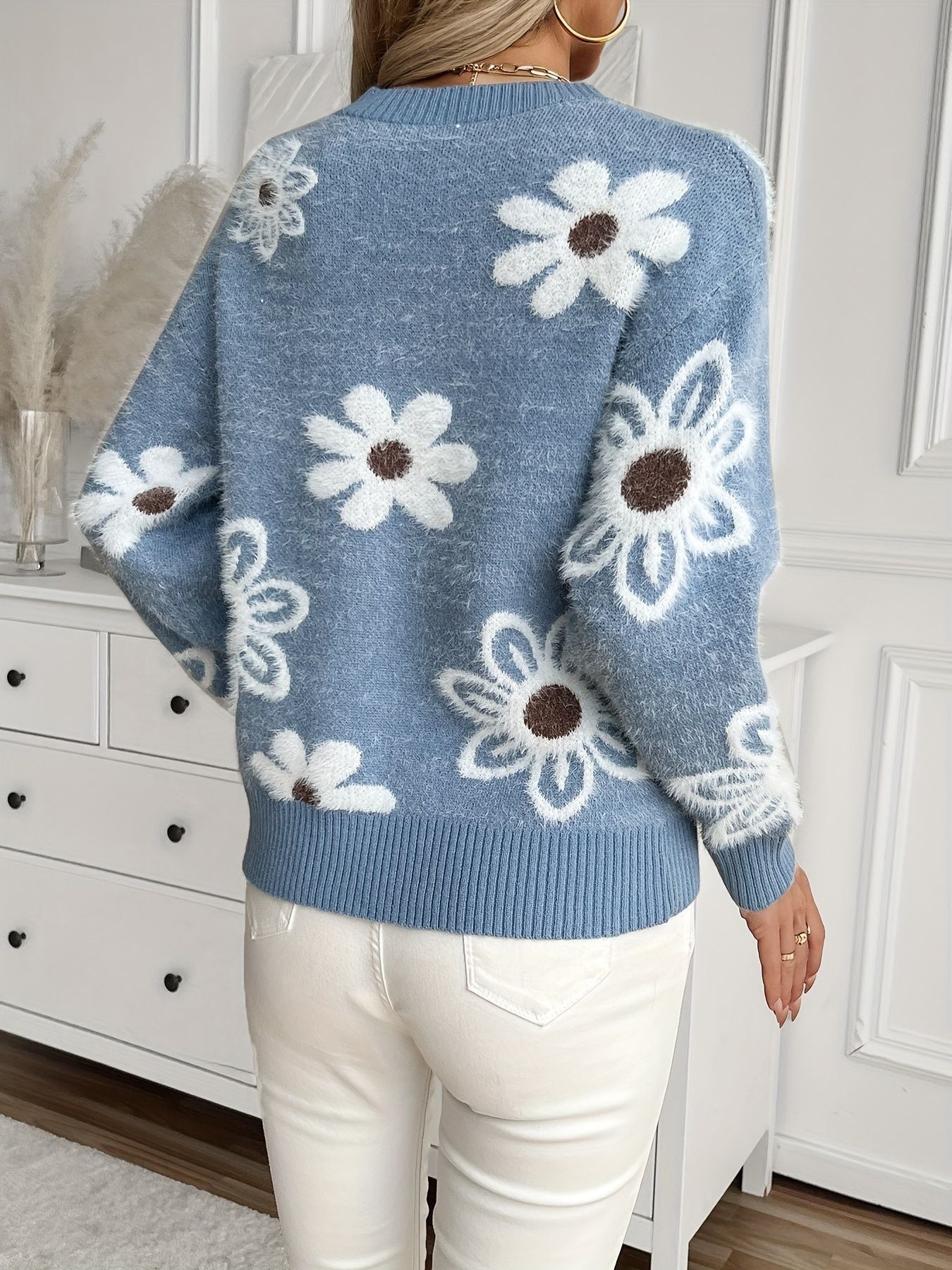 Women's Elegant Floral Knit Sweater | NCS