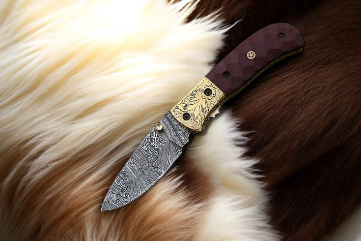 Handmade Damascus Pocket Knife with Micarta Handle