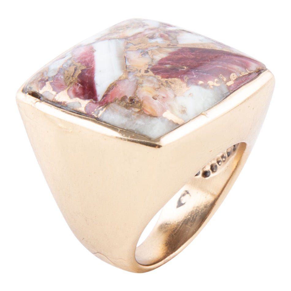 Square Purple Spiny Oyster Shell Matrix and Bronze Ring