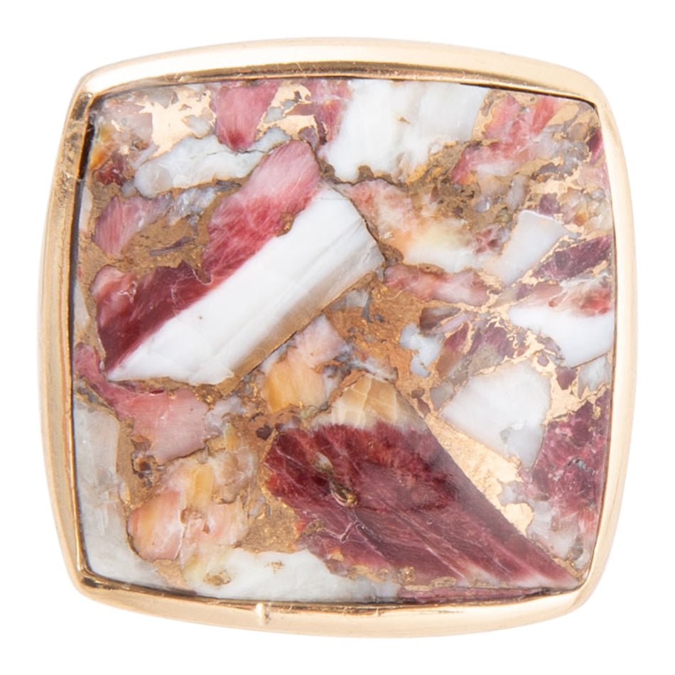 Square Purple Spiny Oyster Shell Matrix and Bronze Ring