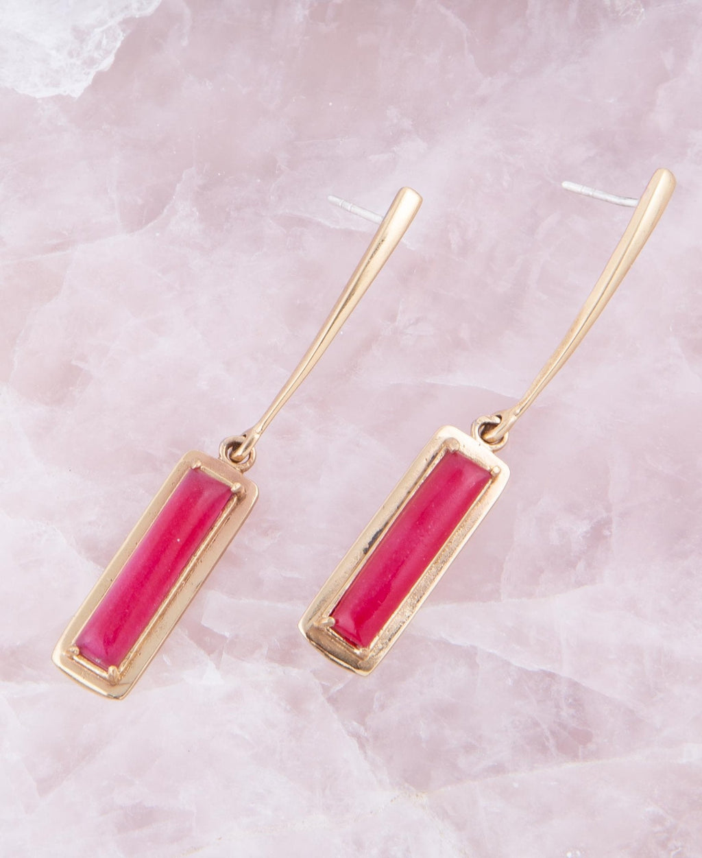 Alpine Red Bordeaux Quartz and Golden Bronze Drop Earrings