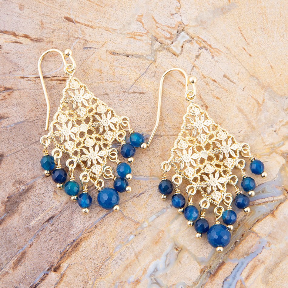 Argo Blue Jade Golden Drop Chandelier Earrings