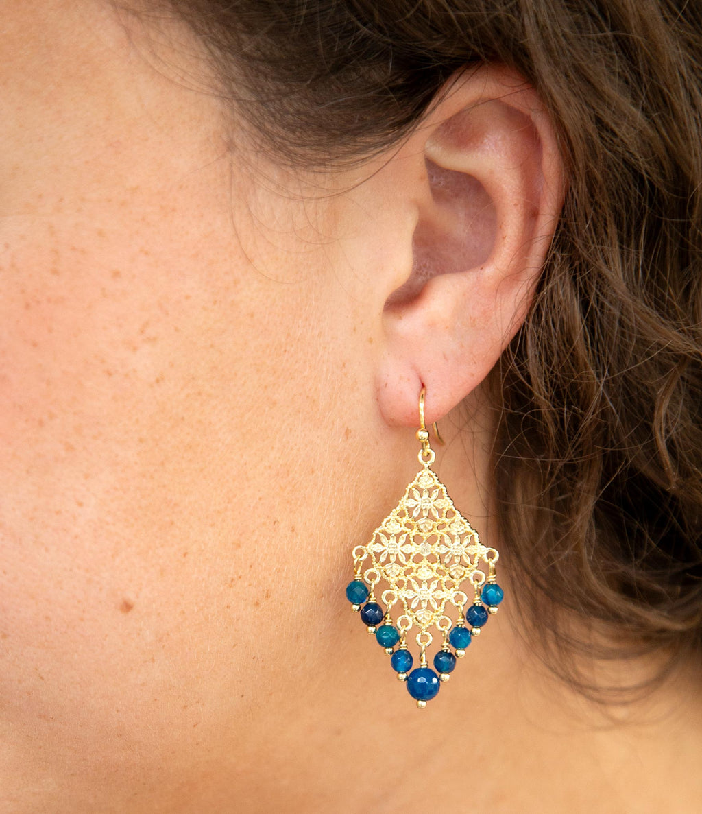 Argo Blue Jade Golden Drop Chandelier Earrings