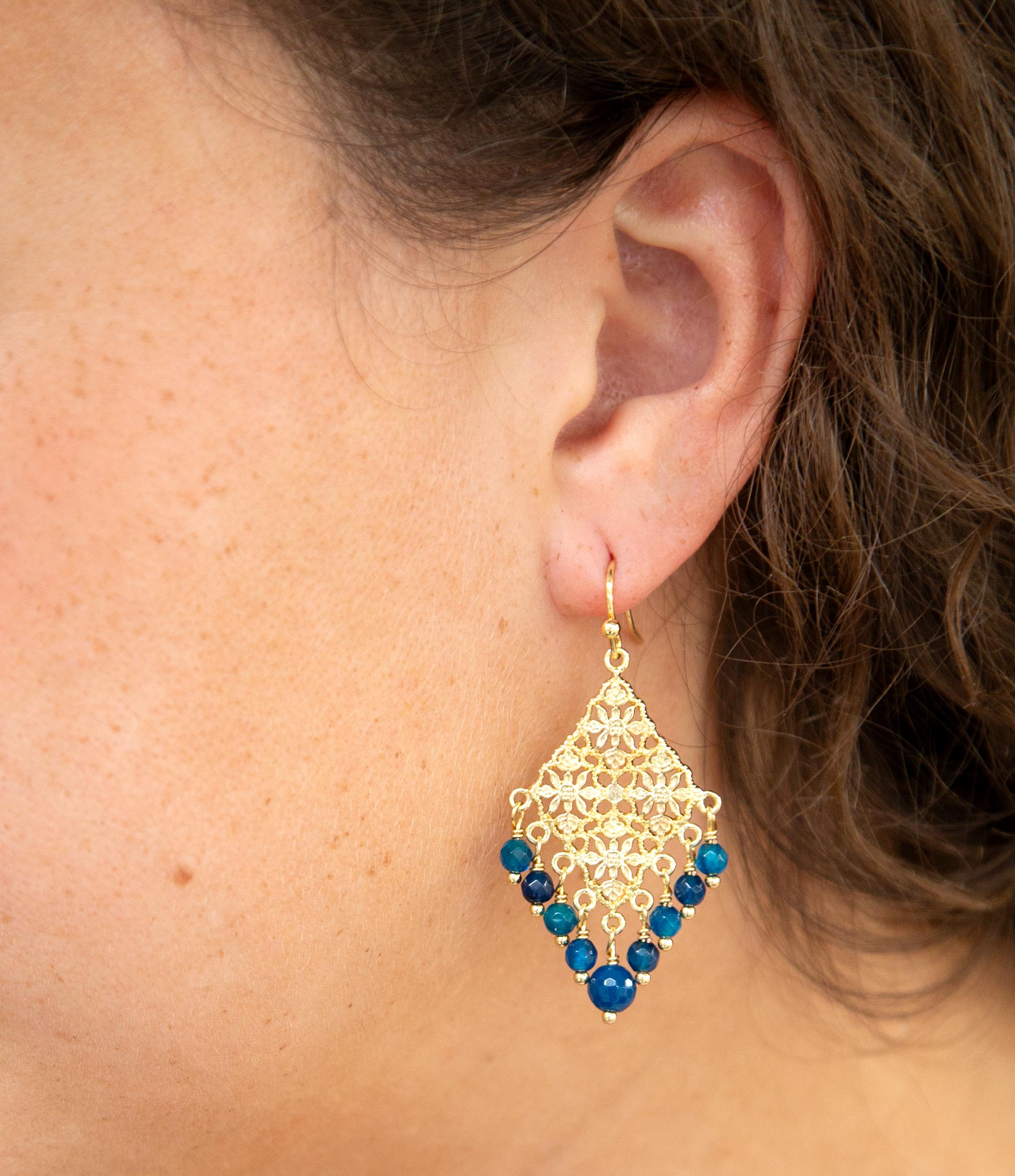 Argo Blue Jade Golden Drop Chandelier Earrings