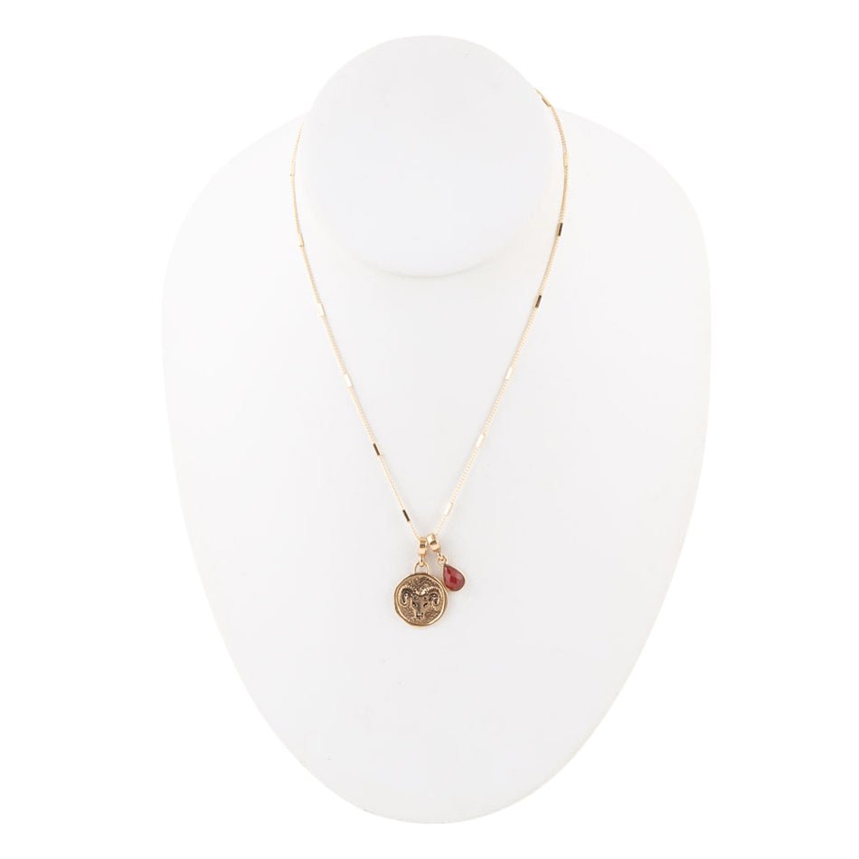 Aries - Zodiac Red Carnelian Golden Charm Necklace