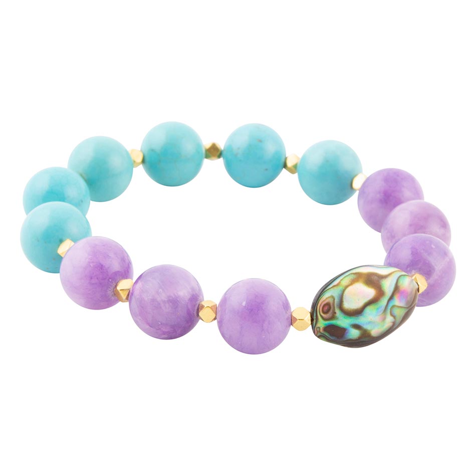 Aruba Blue and Purple Jade Chunky Stretch Bracelet