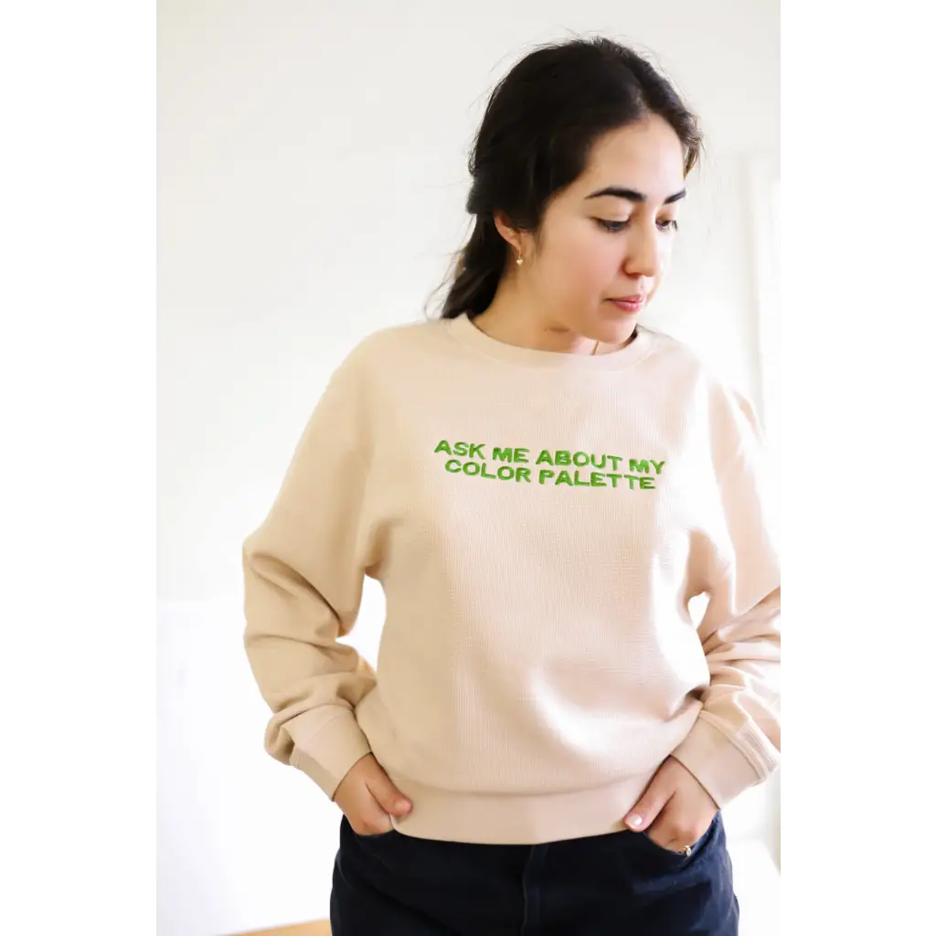 Ask me About my Color Palette Waffle Pullover