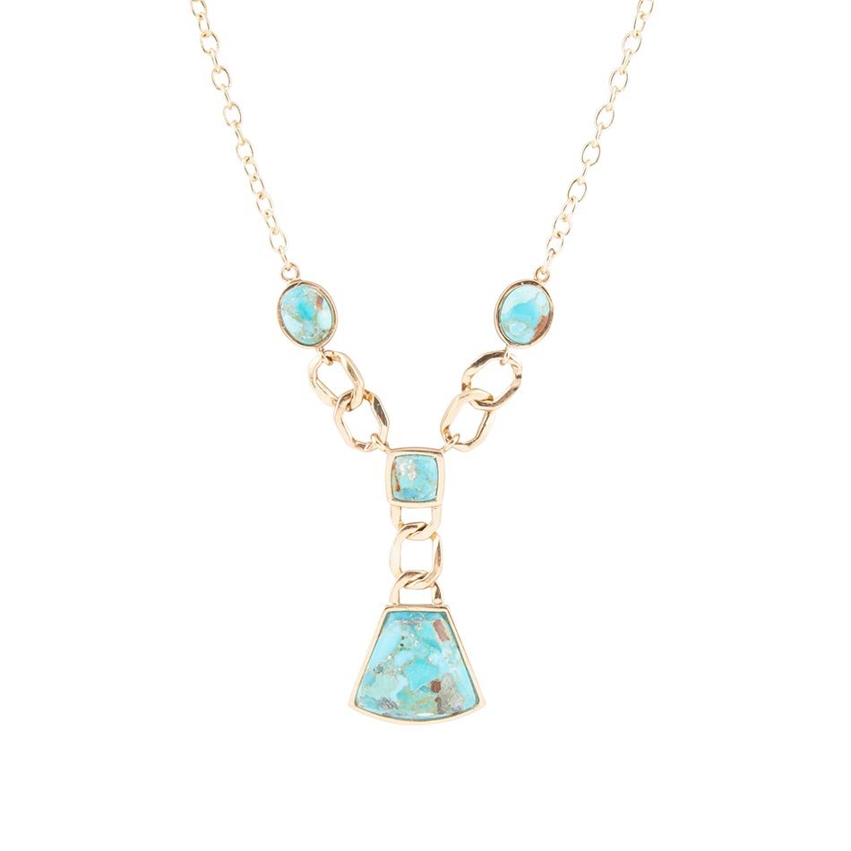Athena Blue Turquoise Golden Y Neck Necklace
