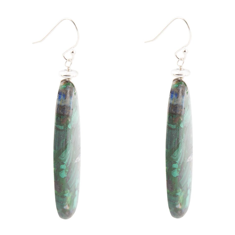 Blue Green Azurite Matrix Statement Sterling Silver Drop Earrings