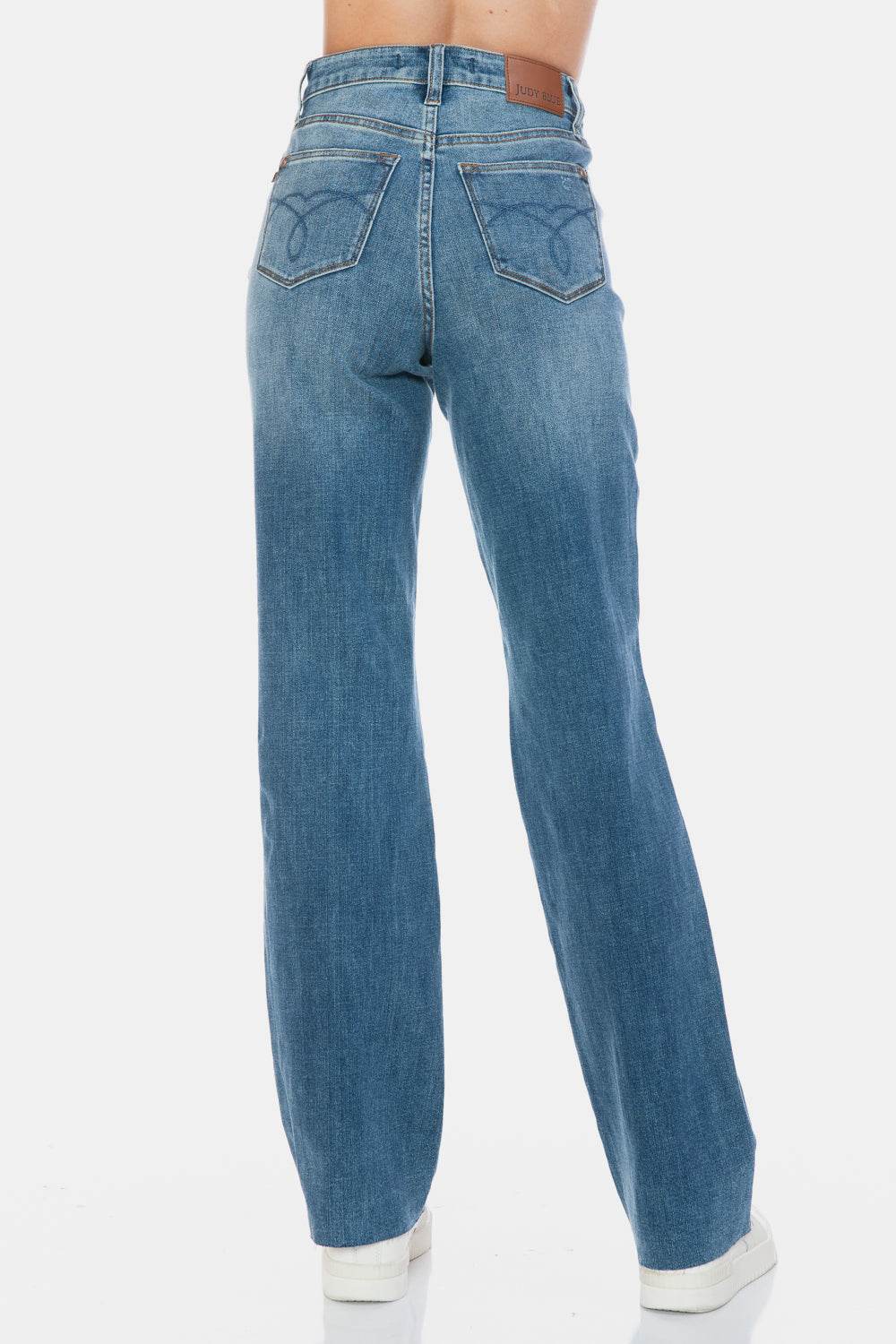Judy Blue Full Size Tummy Control Cut Raw Hem Straight Women Jeans
