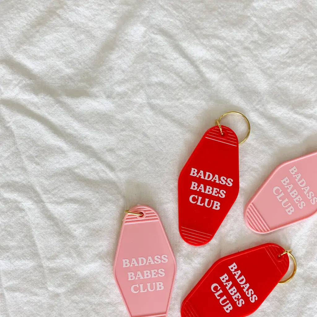 Badass Babes Club Pink Motel Keychains for Vintage Vibes