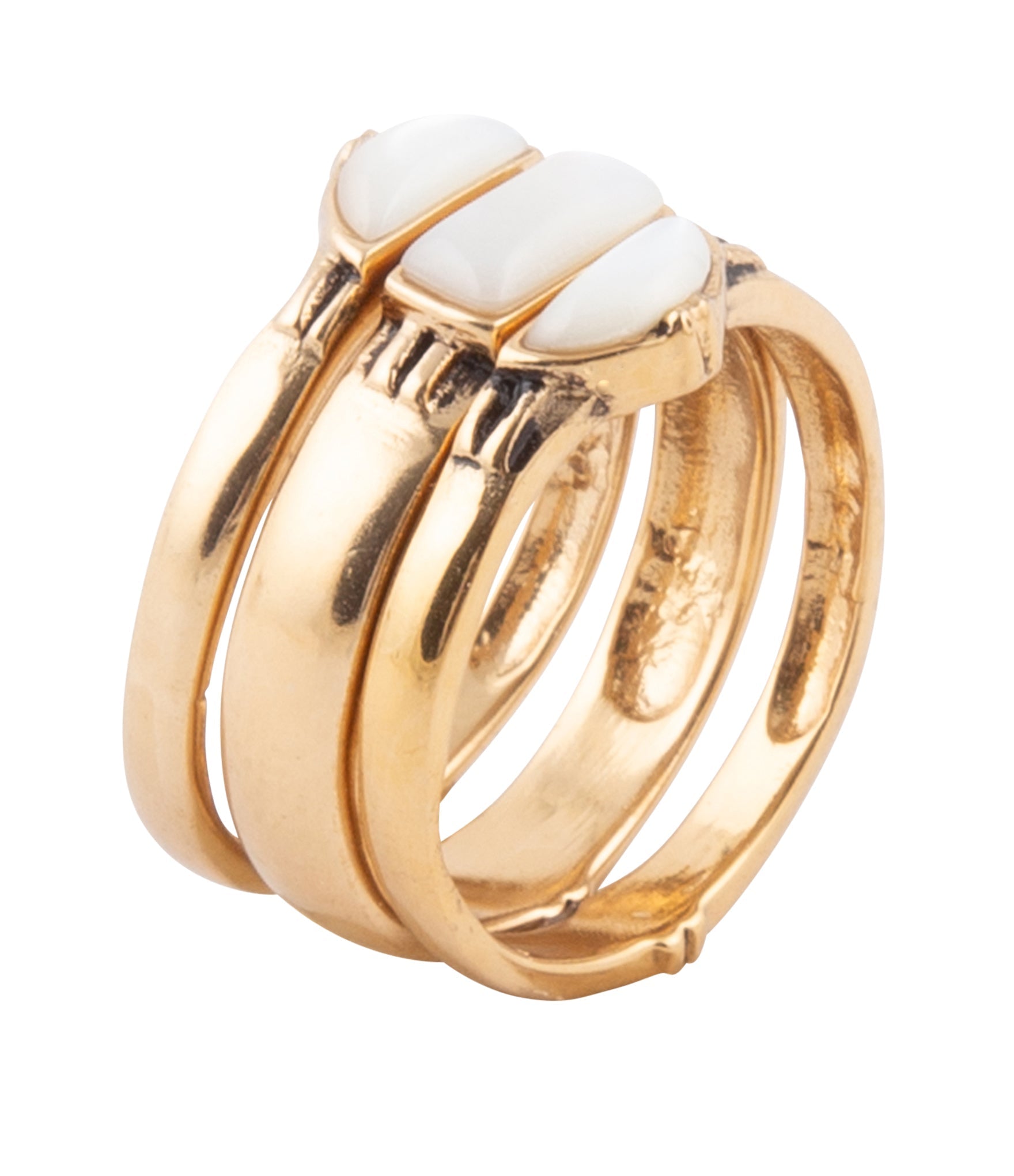 Baguette White Mother of Pearl Golden Stack Ring Set