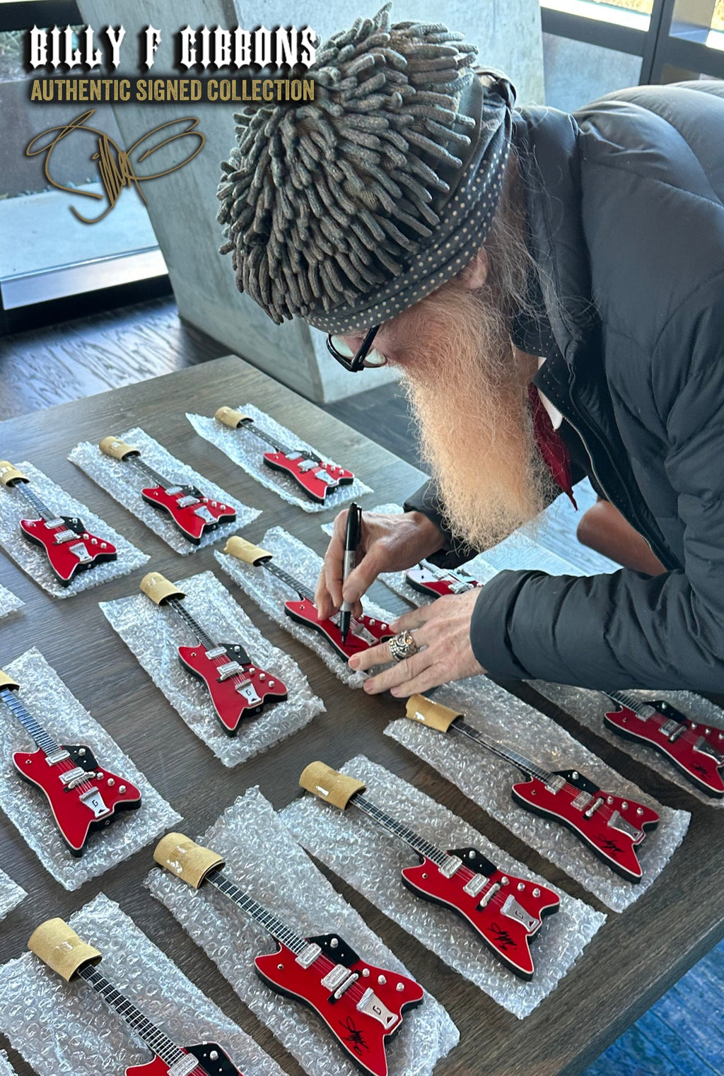 Billy F Gibbons AUTOGRAPHED Signature Billy Bo Gretsch Miniature Guitar Model Replica Collectible