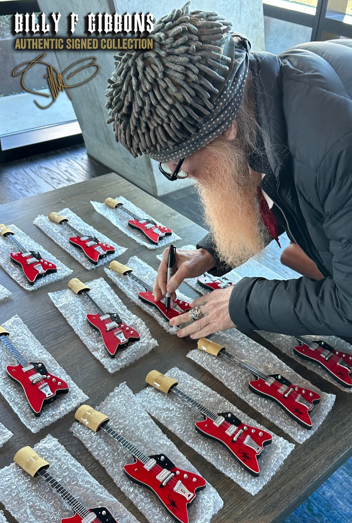 Billy F Gibbons AUTOGRAPHED Signature Billy Bo Gretsch Miniature Guitar Model Replica Collectible