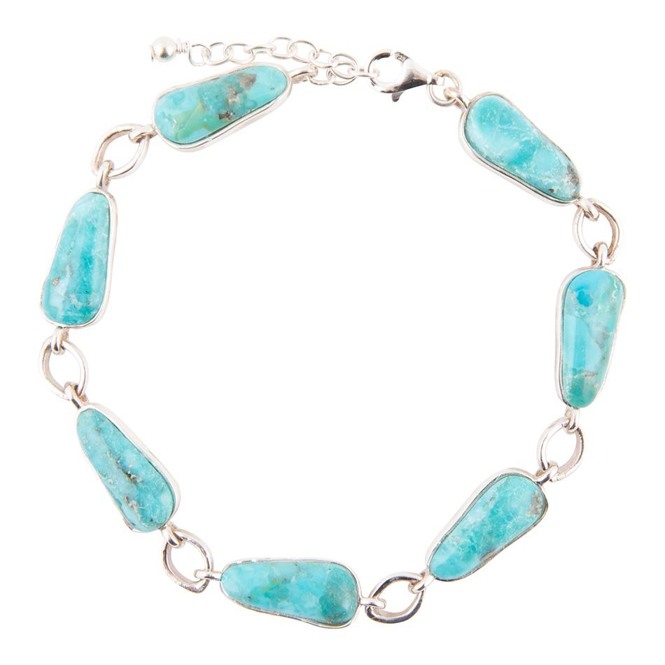 Biwa Blue Turquoise Sterling Silver Link Bracelet