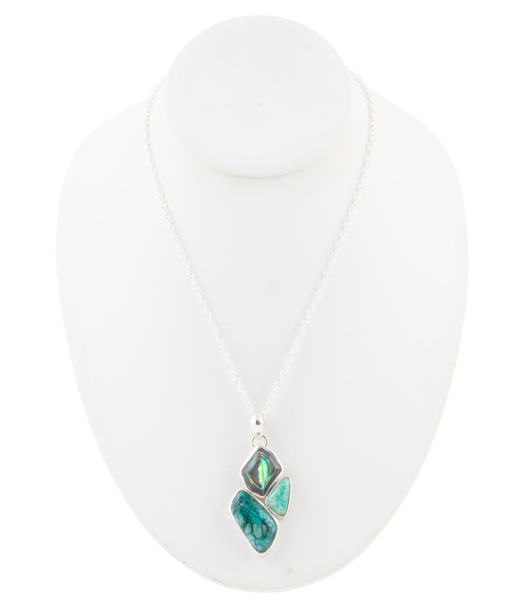 Blue Abalone Fire Sterling Silver Cluster Pendant Necklace