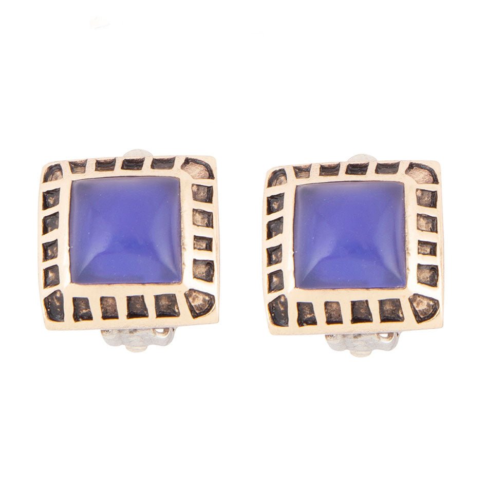 Blue Agate Golden Clip Earrings