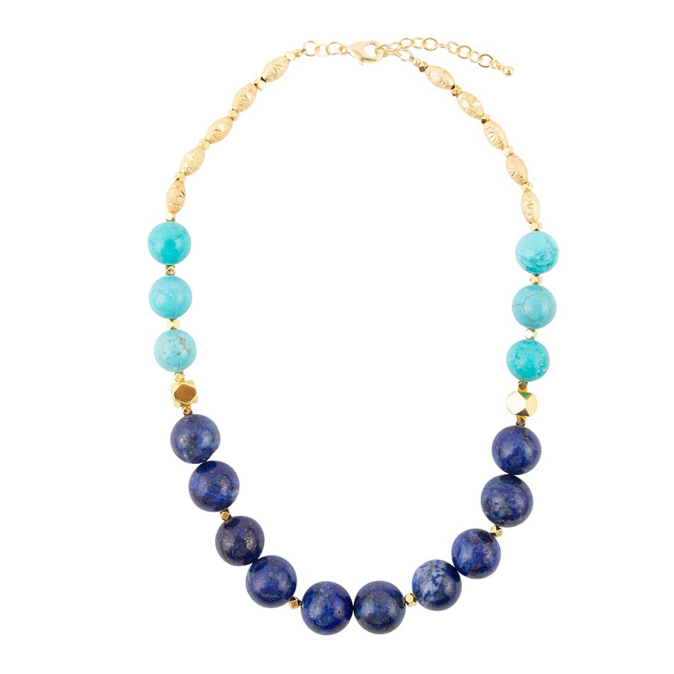 Blue Lapis and Magnesite Golden Necklace