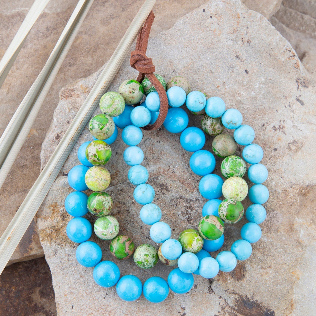 Fresh Twist Lime and Blue Turquoise Stack Bracelet Set