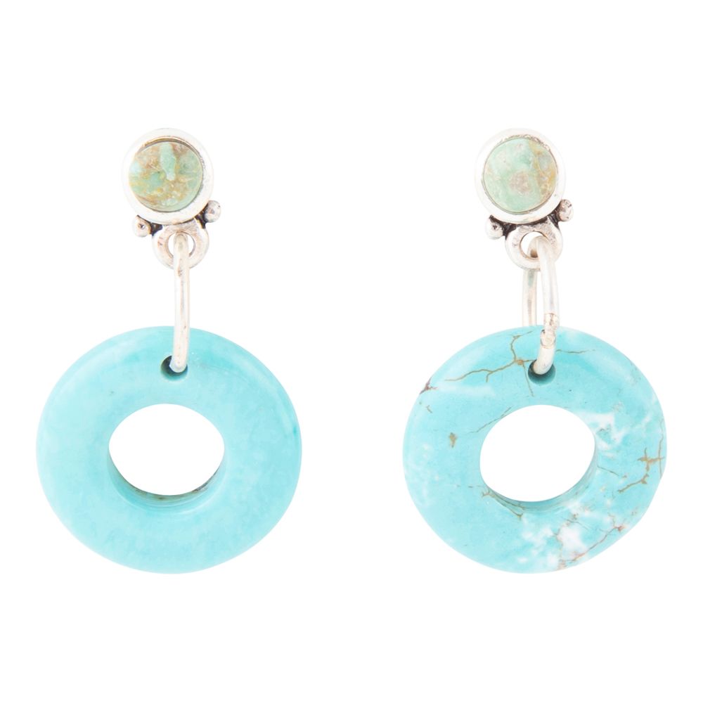 Blue Magnesite Donut Sterling Silver Drop Earrings