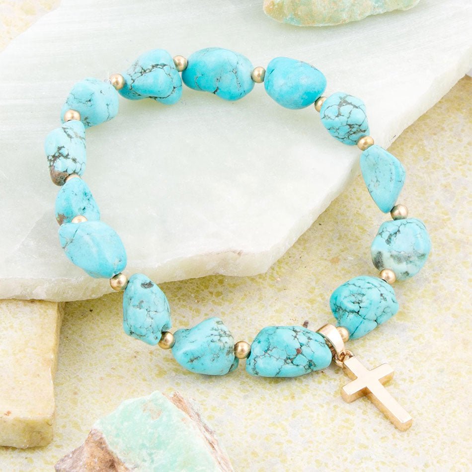 Blue Magnesite on the Cross Golden Charm Bracelet
