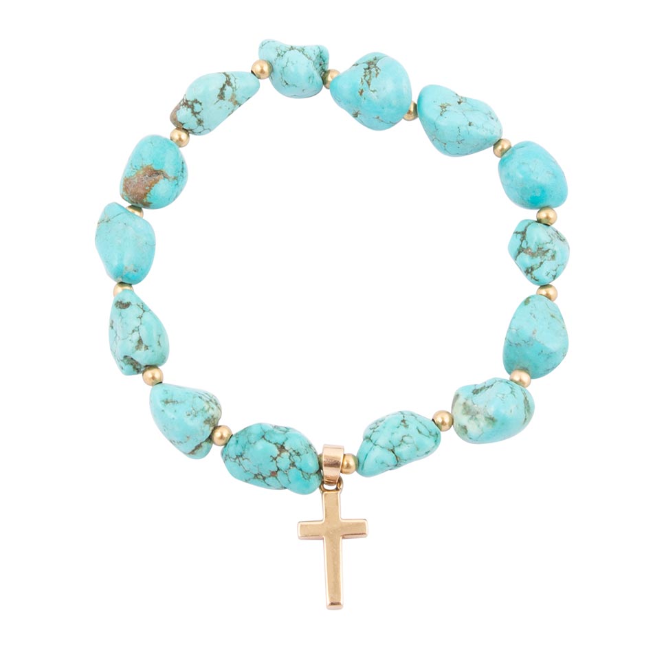 Blue Magnesite on the Cross Golden Charm Bracelet