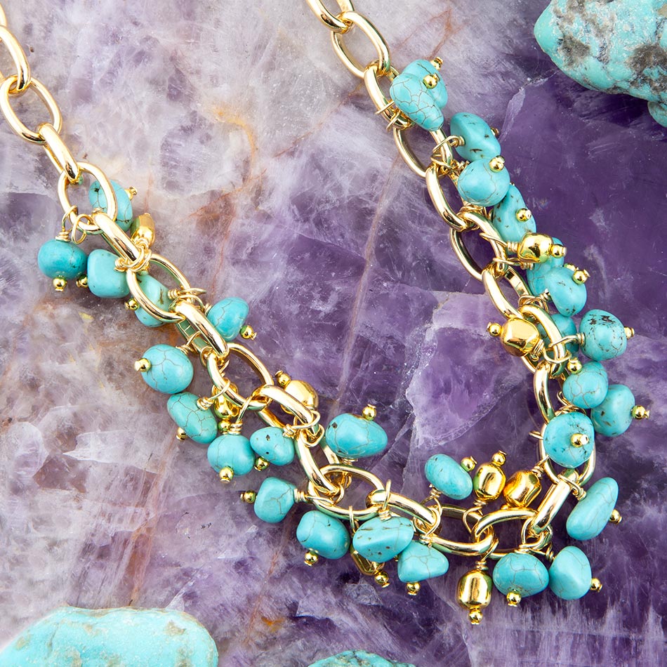 Blue Magnesite Stones Golden Chain Necklace