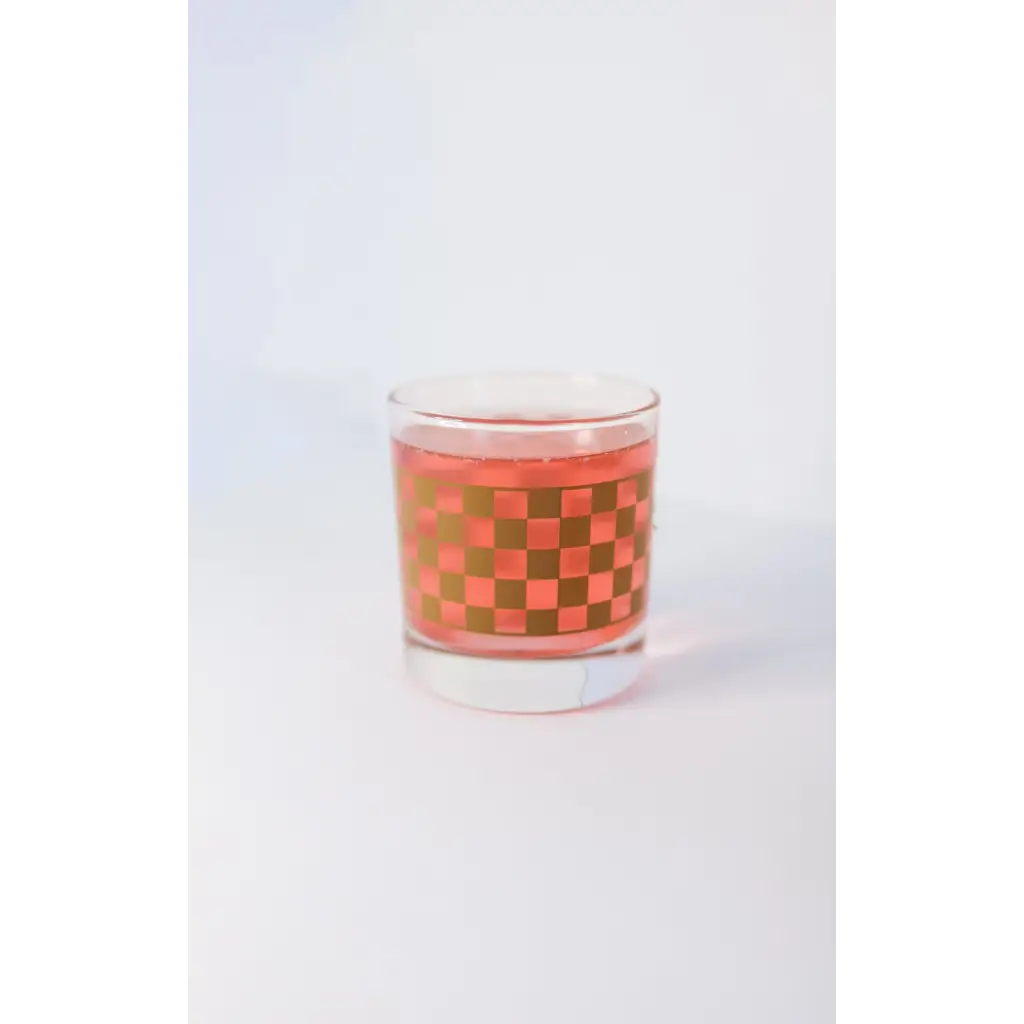 Heavy-based 10oz Checkered Cocktail Glass in Gold and Colorful Style