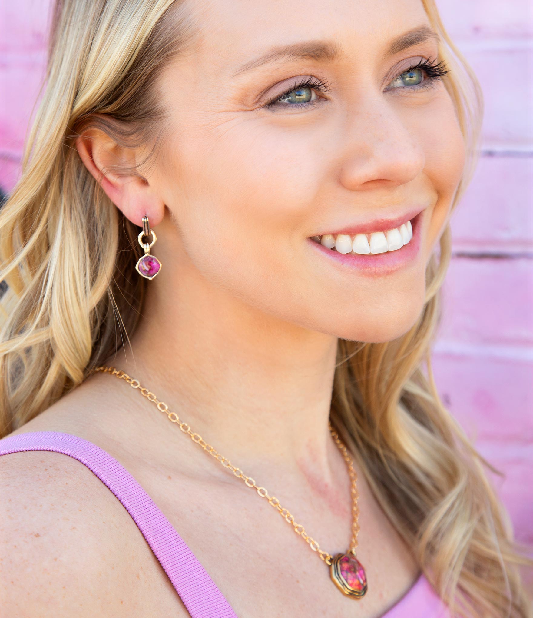 Luca Pink Magenta Spiny Oyster Golden Pendant Necklace