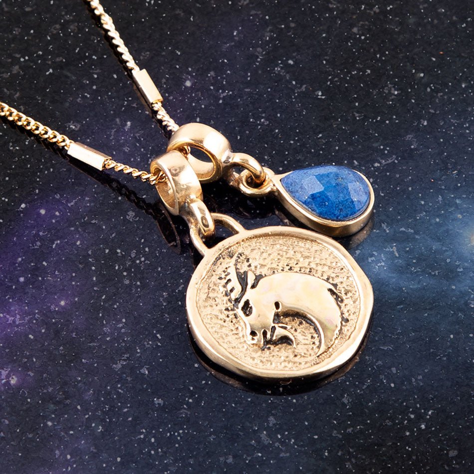 Capricorn - Zodiac Blue Lapis Golden Charm Necklace